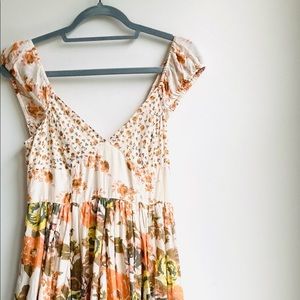 Free People Feminine Floral Maxi Sundress-XS. Boho silhouette. Breezy cotton.